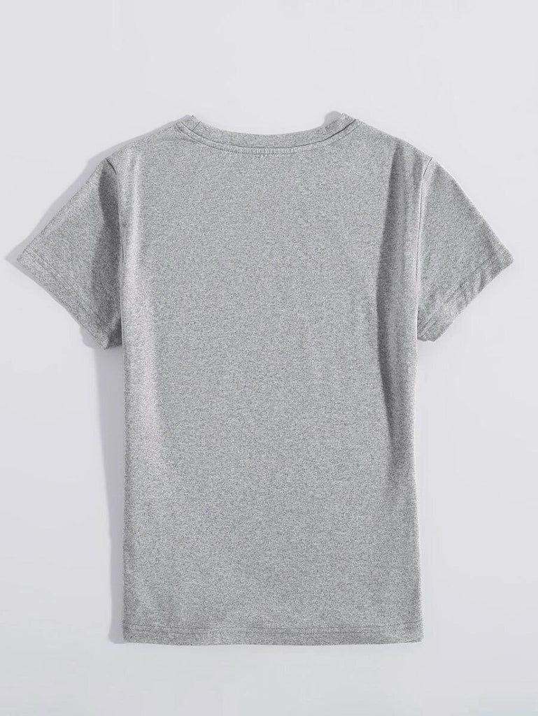 Womens Round Neck Printed Grey T.shirts - Young Trendz
