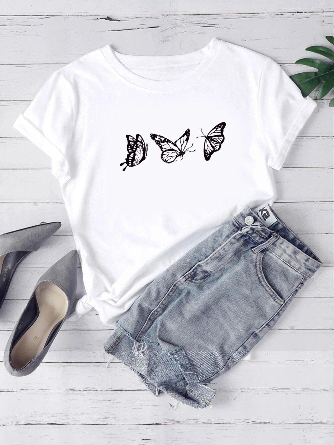 Womens Round Neck Printed White T.shirts - Young Trendz