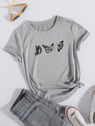 Womens Round Neck Printed Grey T.shirts - Young Trendz