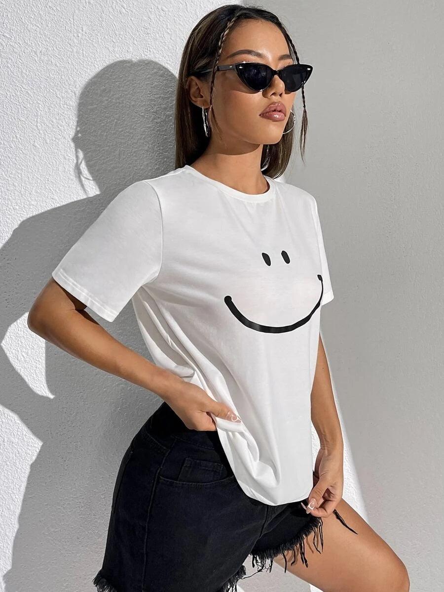 Womens Round Neck Printed White T.shirts - Young Trendz