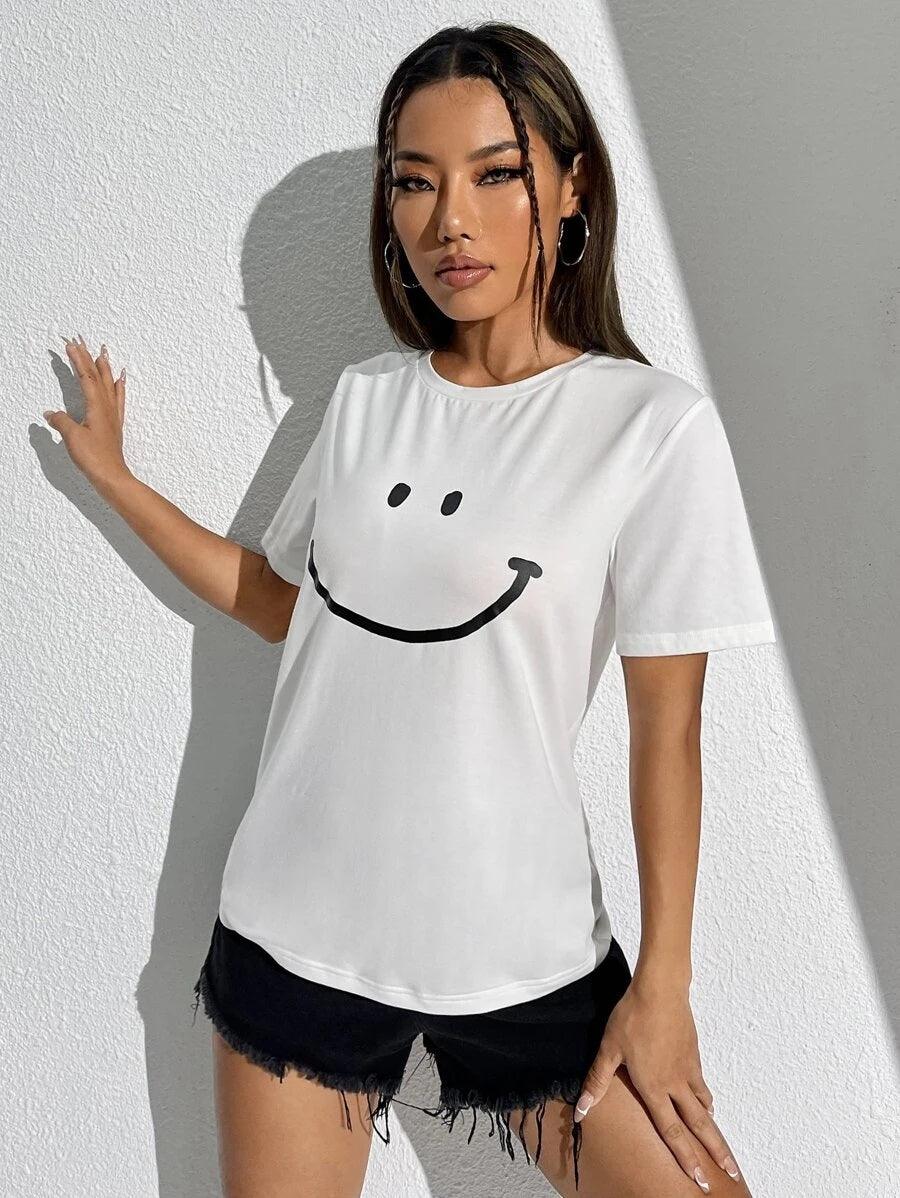 Womens Round Neck Printed White T.shirts - Young Trendz