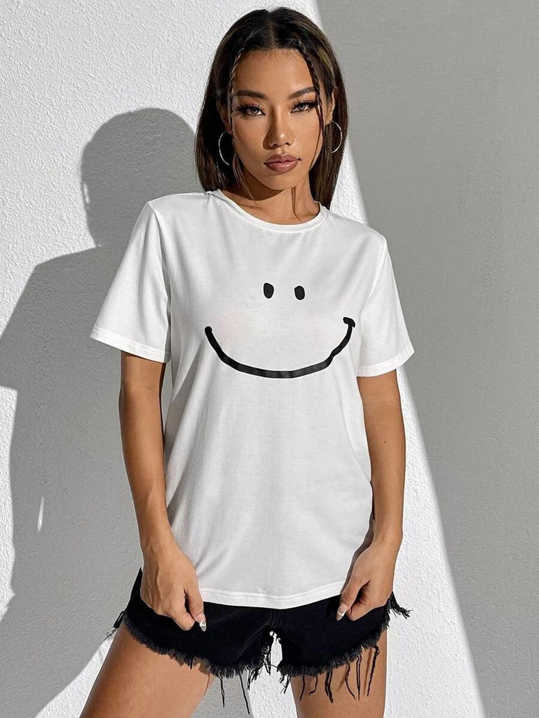 Womens Round Neck Printed White T.shirts - Young Trendz