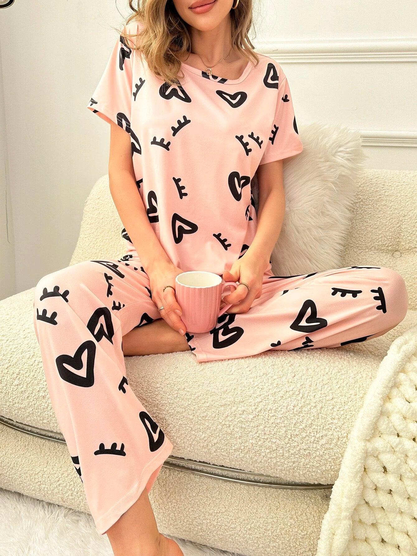 Women Printed T.Shirt & Pyjama Co-Ord Set - Young Trendz