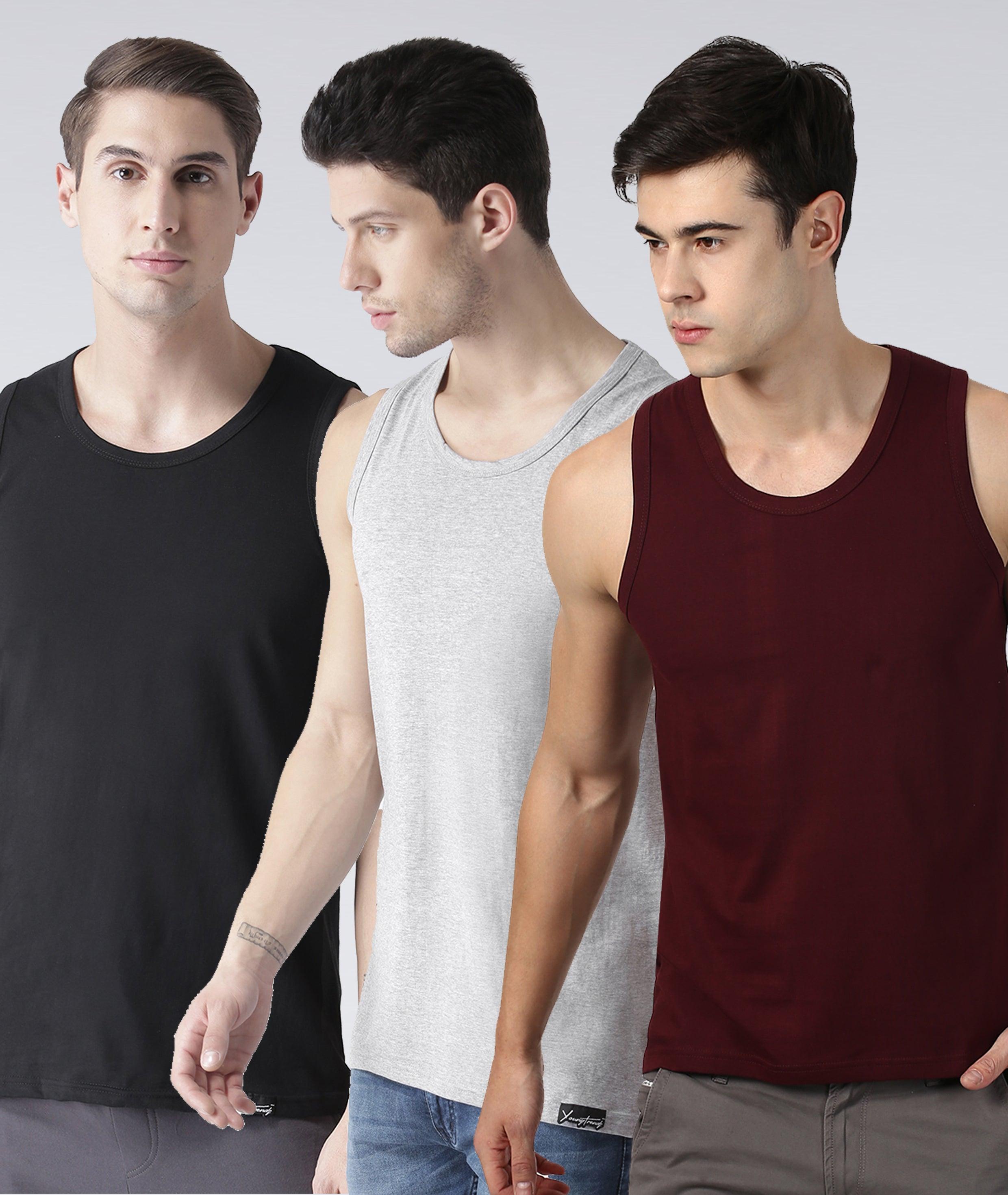 Mens Plain Sleeveless Combo Tshirt - Young Trendz