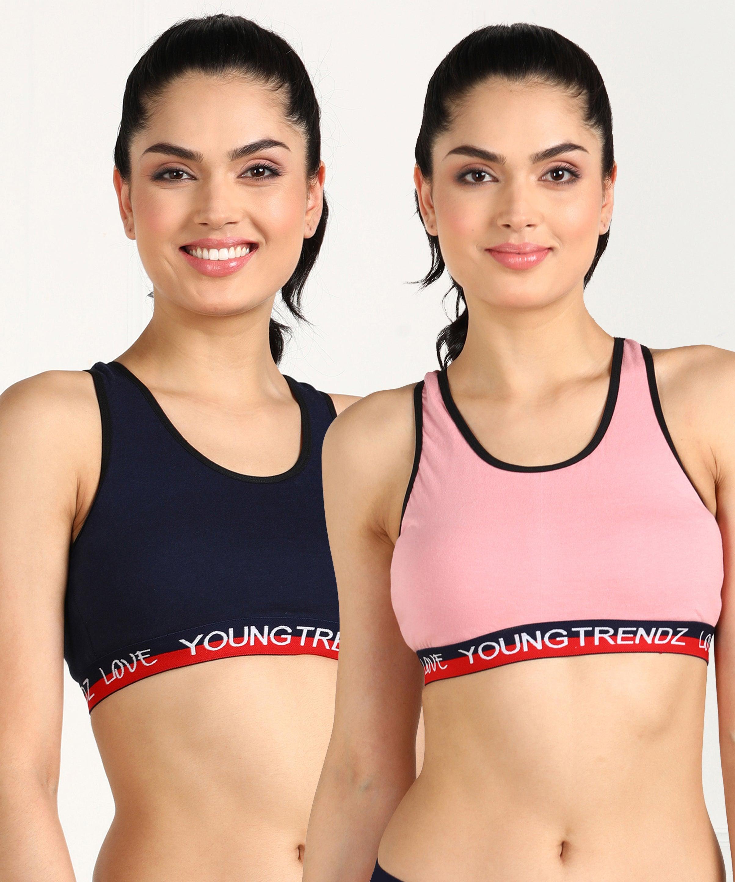 Womens Non Padded Love Elastic Combo Sports Bra - Young Trendz