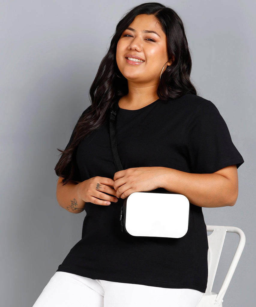 Womens Plus Size Solid Round Neck T.shirt (Black) - Young Trendz