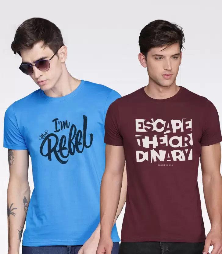 Young Trendz Mens Printed round neck Halfsleeve tshirt ( BLUE & MAROON) - Young Trendz