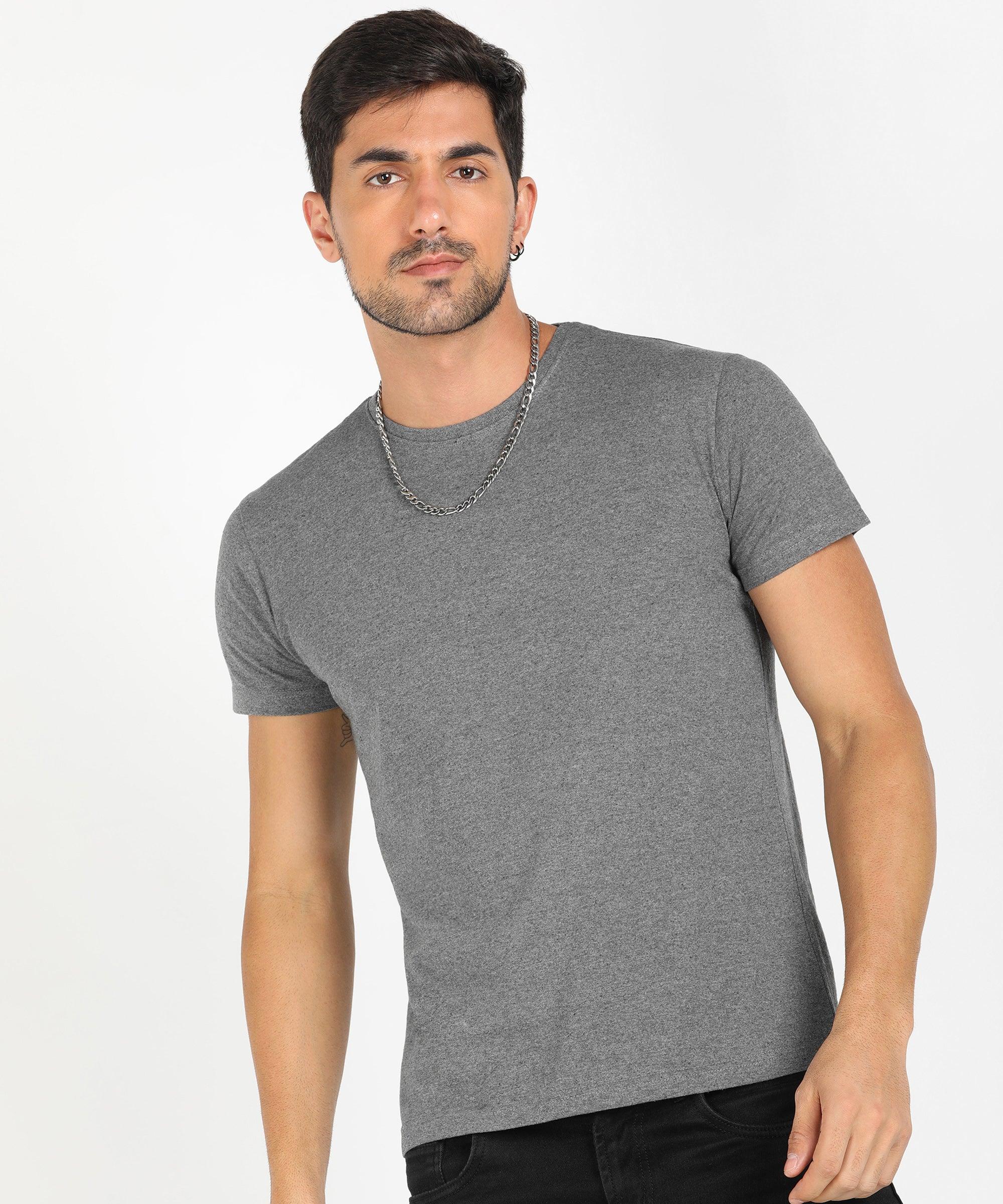 Young Trendz Men Halfsleeve Solid Tshirt (Andra Melange) - Young Trendz