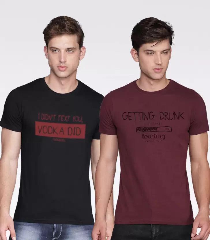Young Trendz Mens Printed round neck Halfsleeve tshirt ( BLACK & MAROON) - Young Trendz