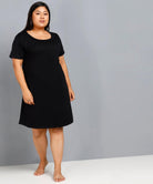 Womens Solid Plus Size Night Dress (Black) - Young Trendz