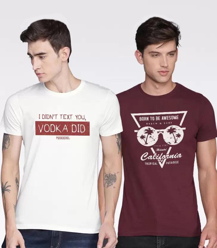 Young Trendz Mens Printed Halfsleeve Tshirt (WHITE,MAROON) - Young Trendz