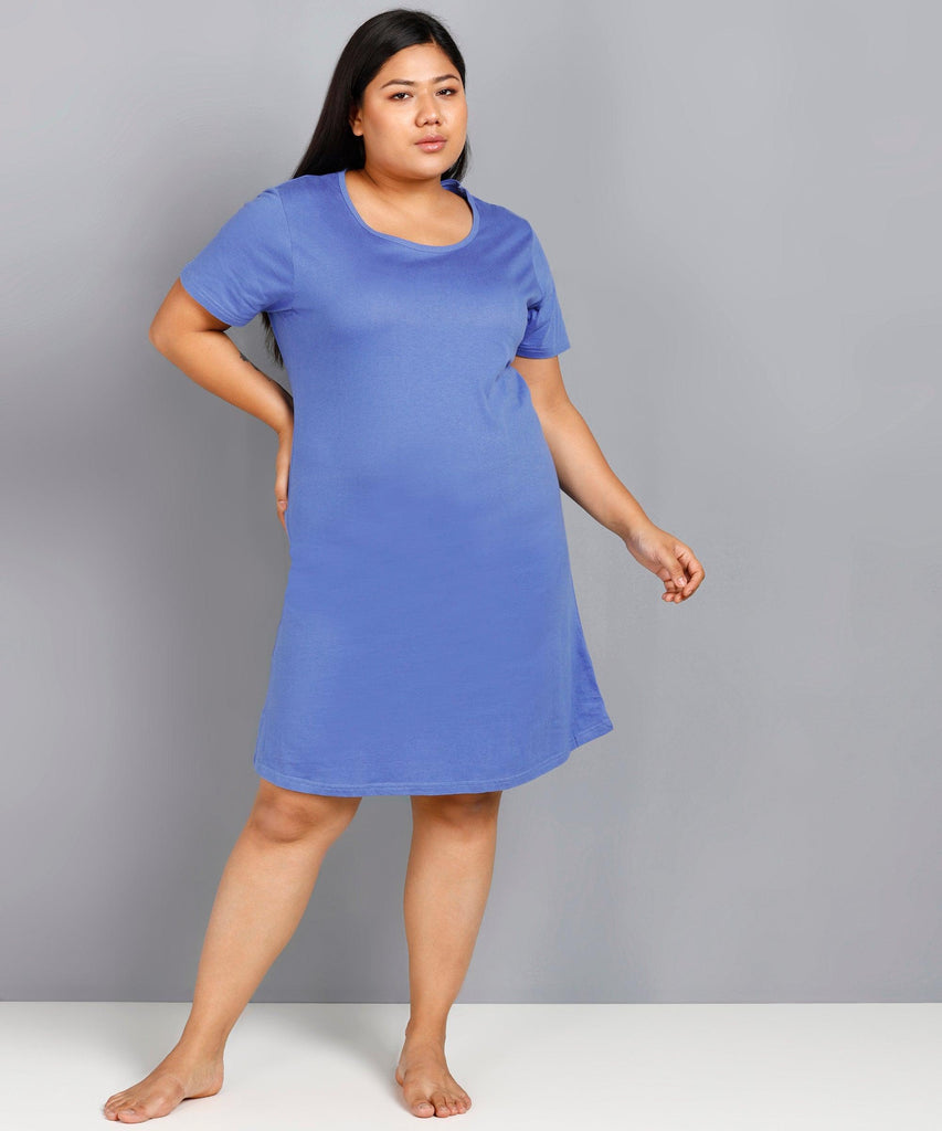 Womens Solid Plus Size Night Dress (Sky Blue) - Young Trendz
