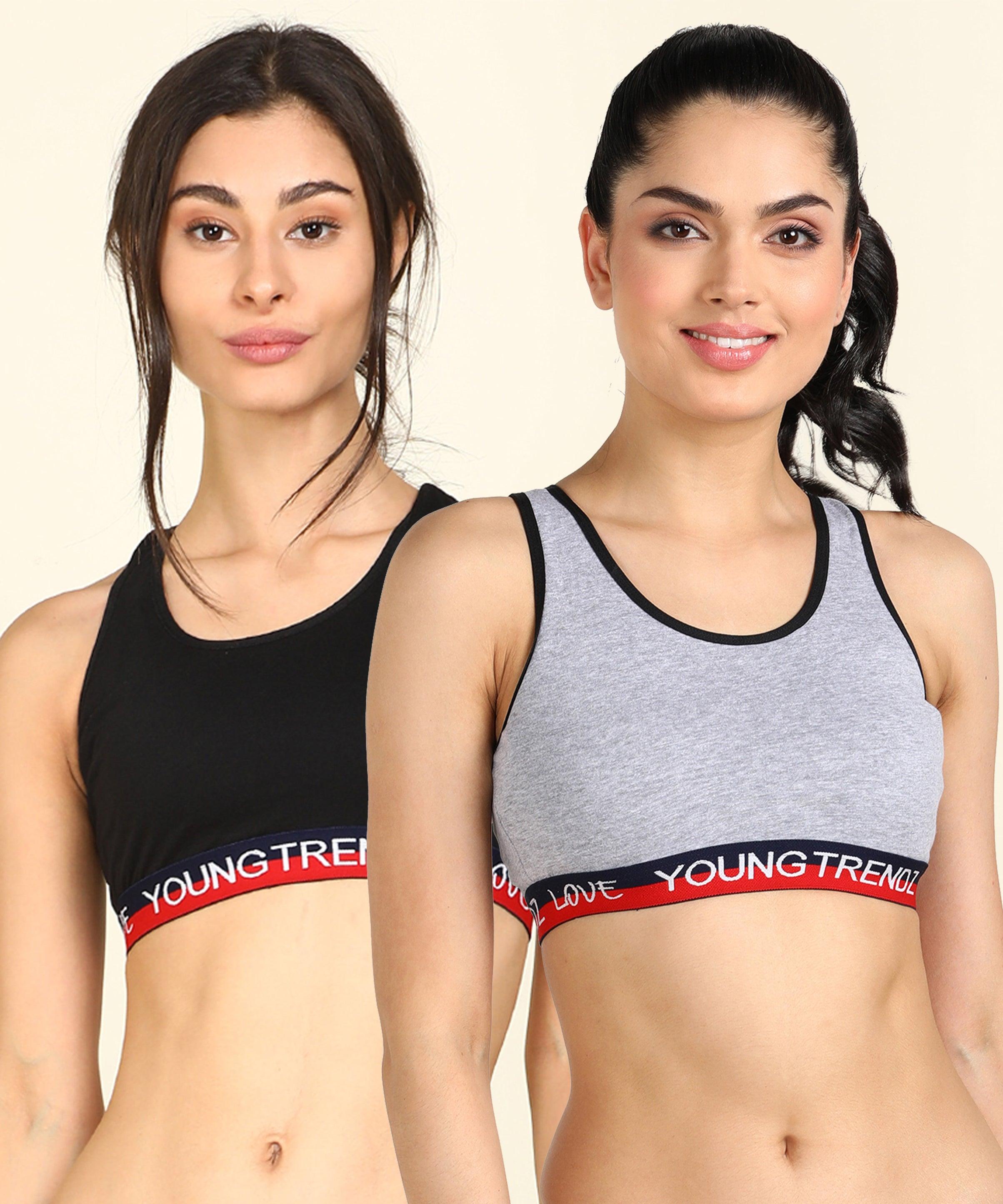 Womens Non Padded Love Elastic Combo Sports Bra - Young Trendz