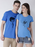 Pulse Printed Skyblue Color Couple Tshirts - Young Trendz