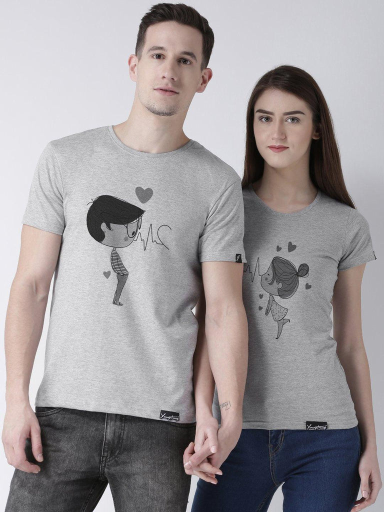 Pulse Printed Grey Color Couple Tshirts - Young Trendz