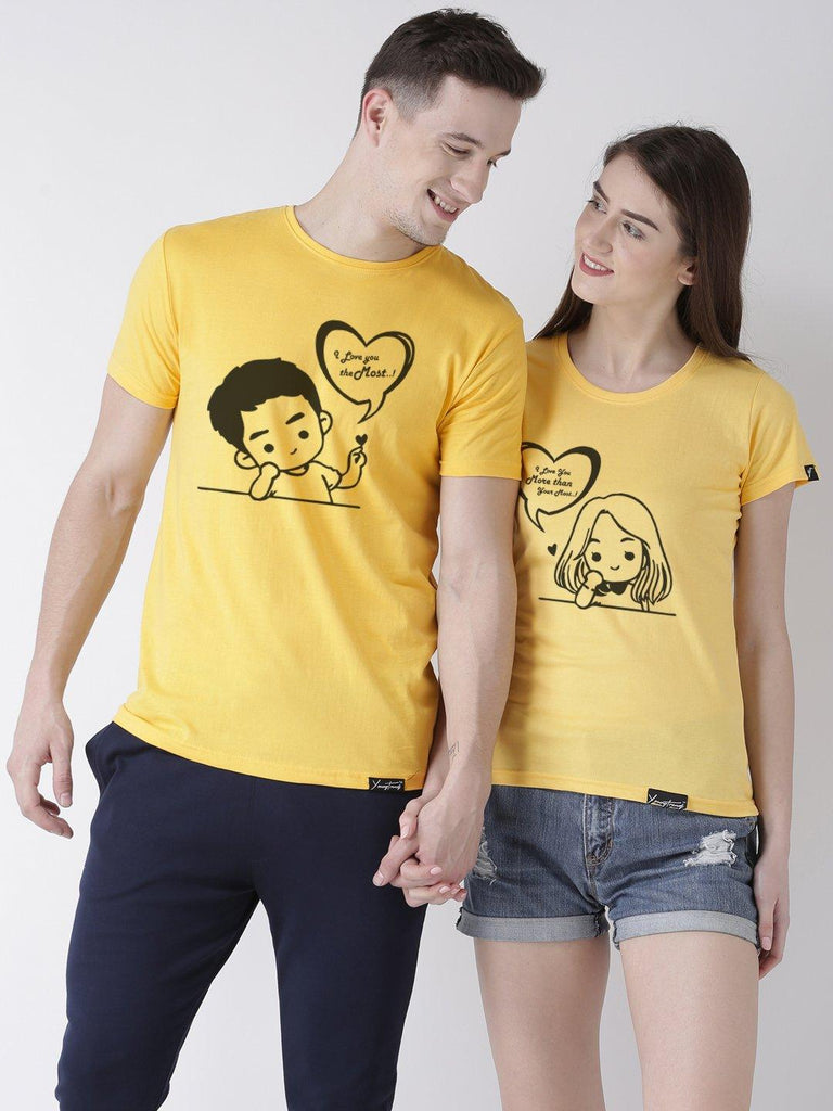 Love you Printed Yellow Color Couple Tshirts - Young Trendz