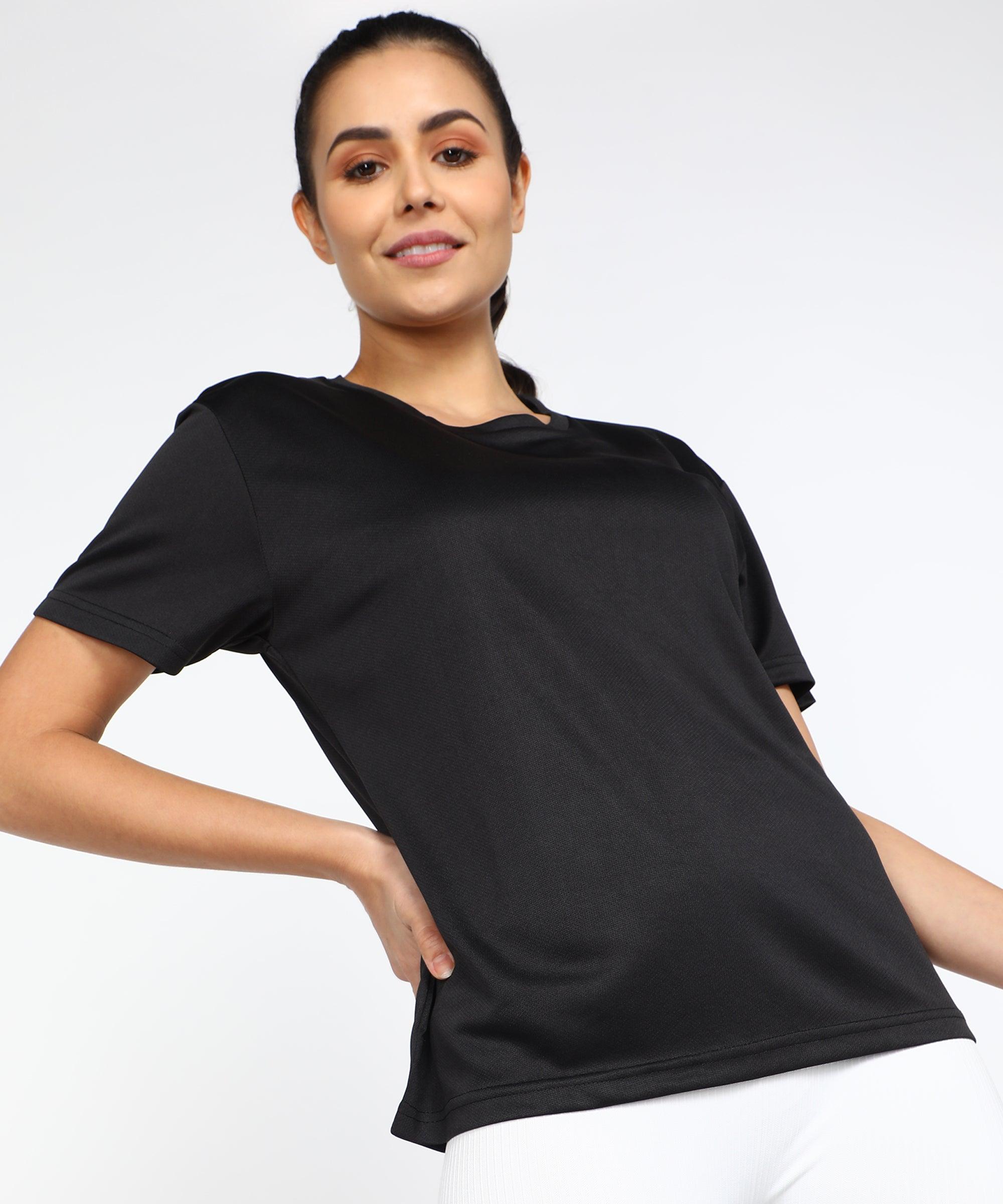 Womens Dry-Fit Sports T.shirt (Black) - Young Trendz