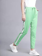 Women Striped Light Green Track Pants - Young Trendz