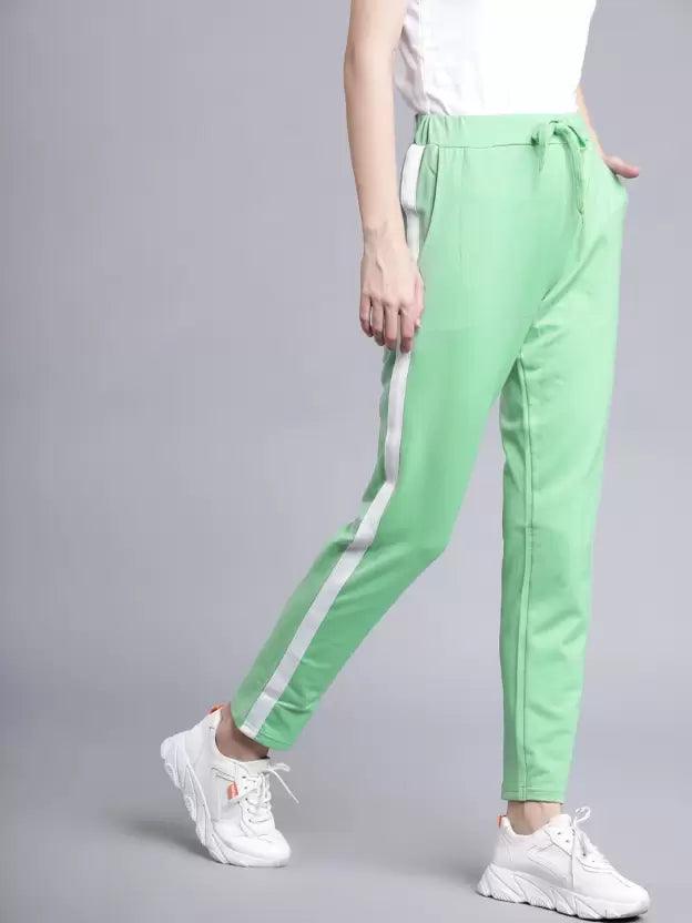 Women Striped Light Green Track Pants - Young Trendz
