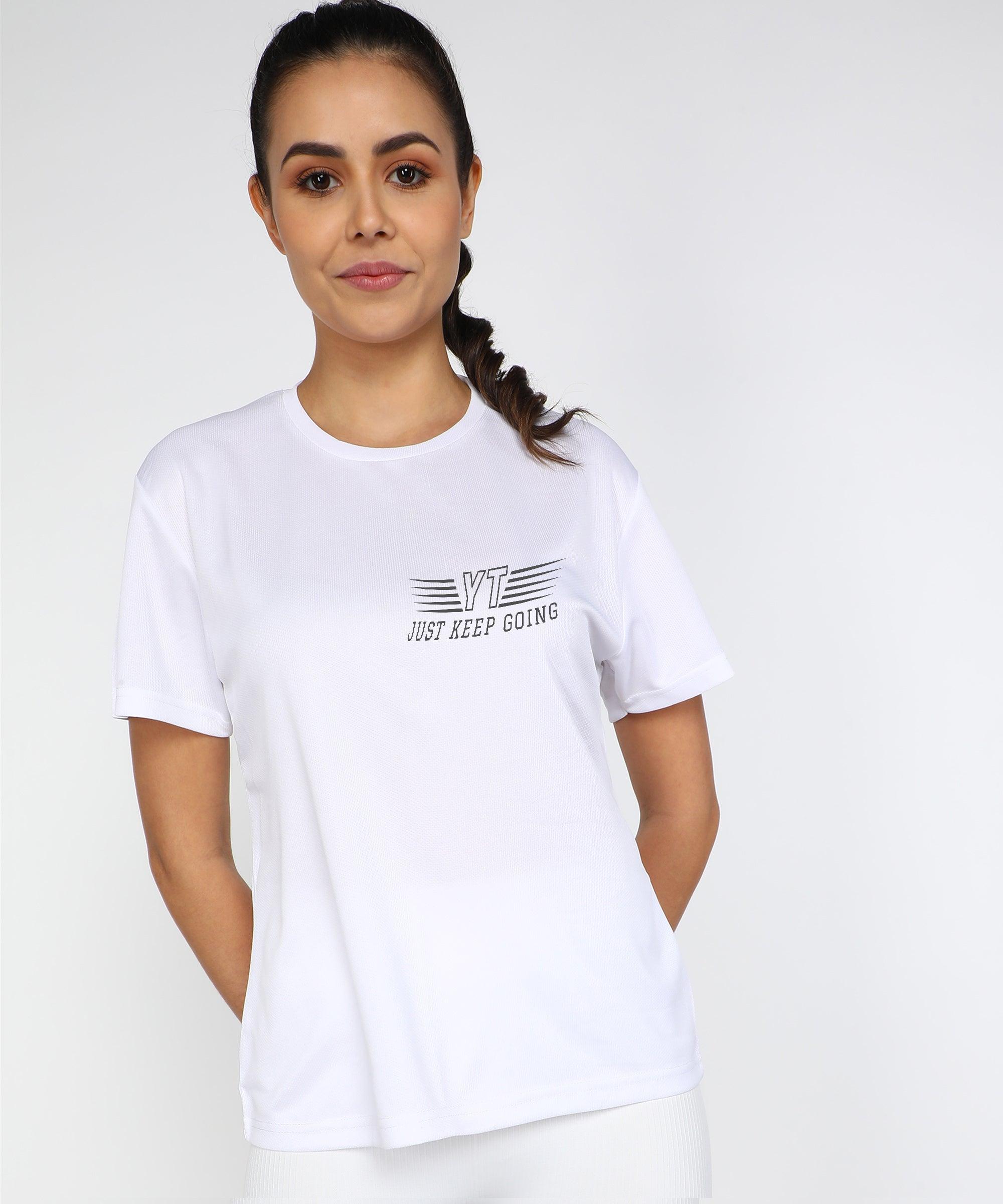 Young Trendz Womens Round Neck Half Sleeve Pocket Printed Sports Tshirt (White) - Young Trendz