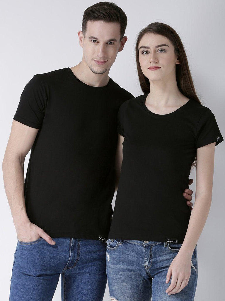 Black Color Plain Couple Tshirts - Young Trendz