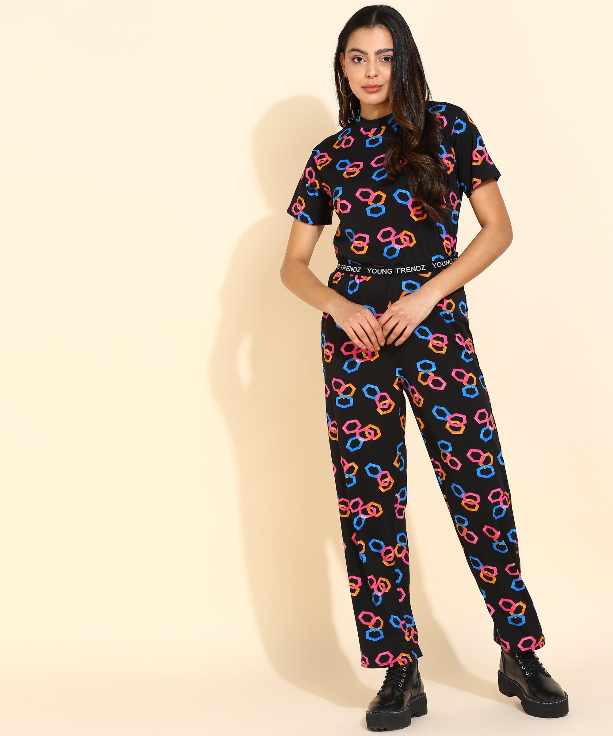 Women Printed T.Shirt & Pyjama Co-Ord Set - Young Trendz