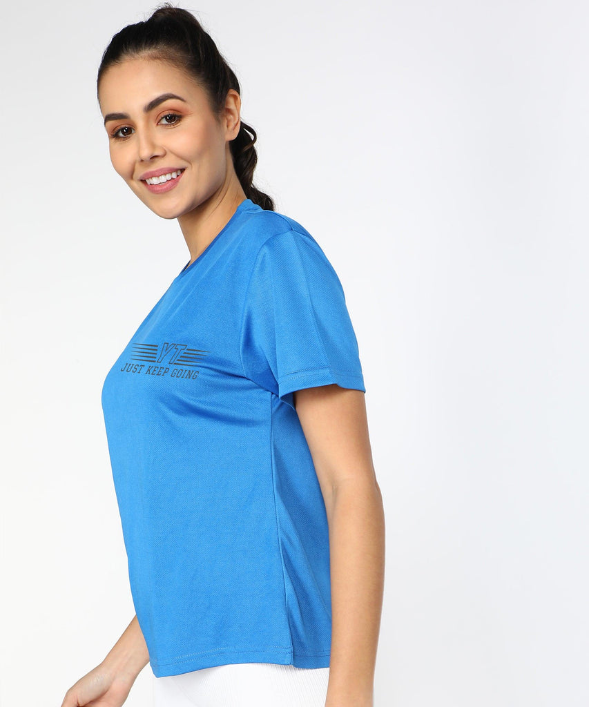 Young Trendz Womens Round Neck Half Sleeve Pocket Printed Sports Tshirt (Blue) - Young Trendz
