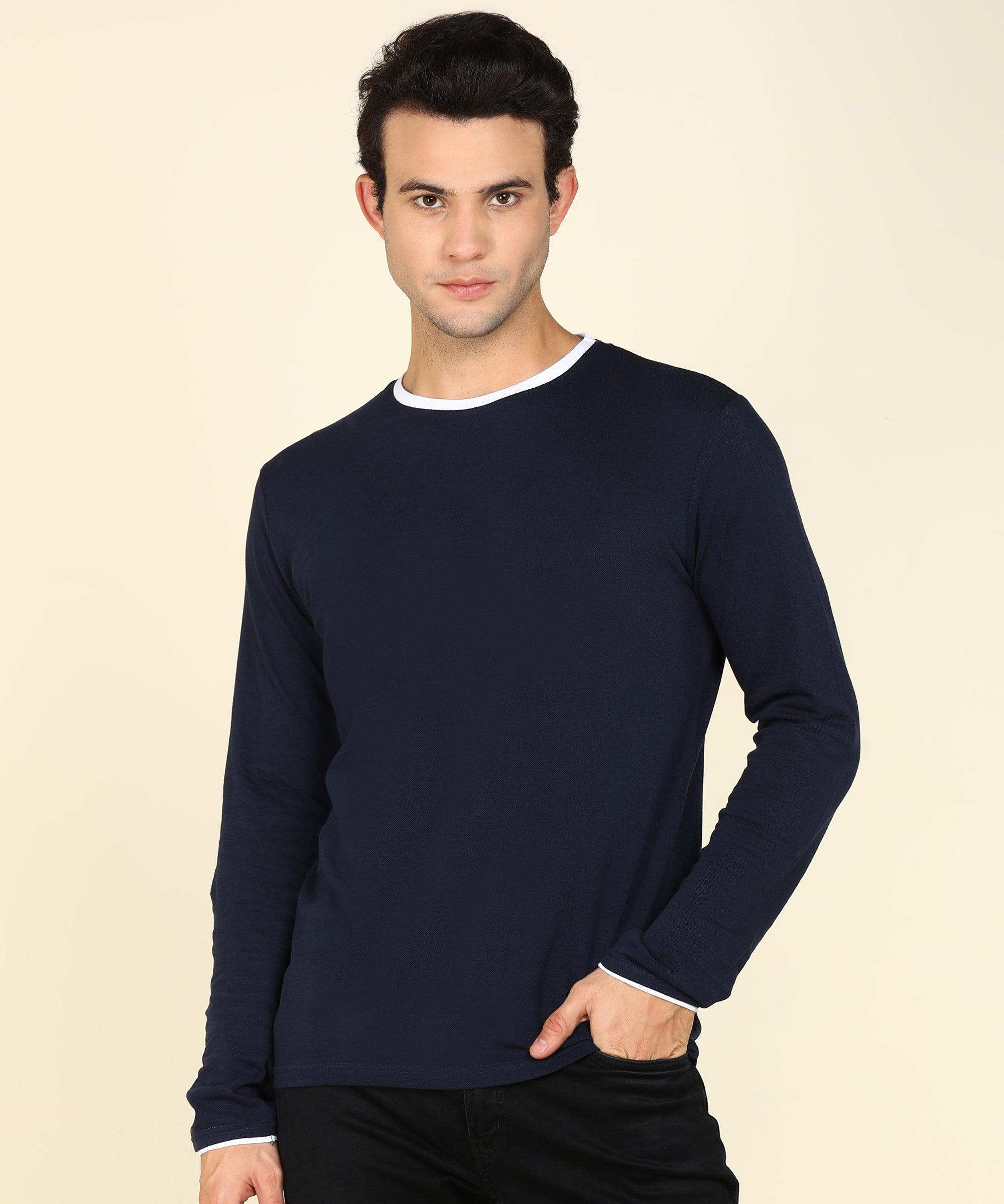 Mens Contrast Crew Neck Full Sleeve T-Shirts - Young Trendz