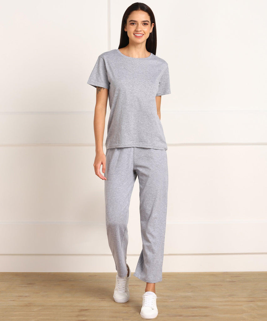 Women T-shirt & Pyjama Set Pure Soft Cotton - Grey - Young Trendz