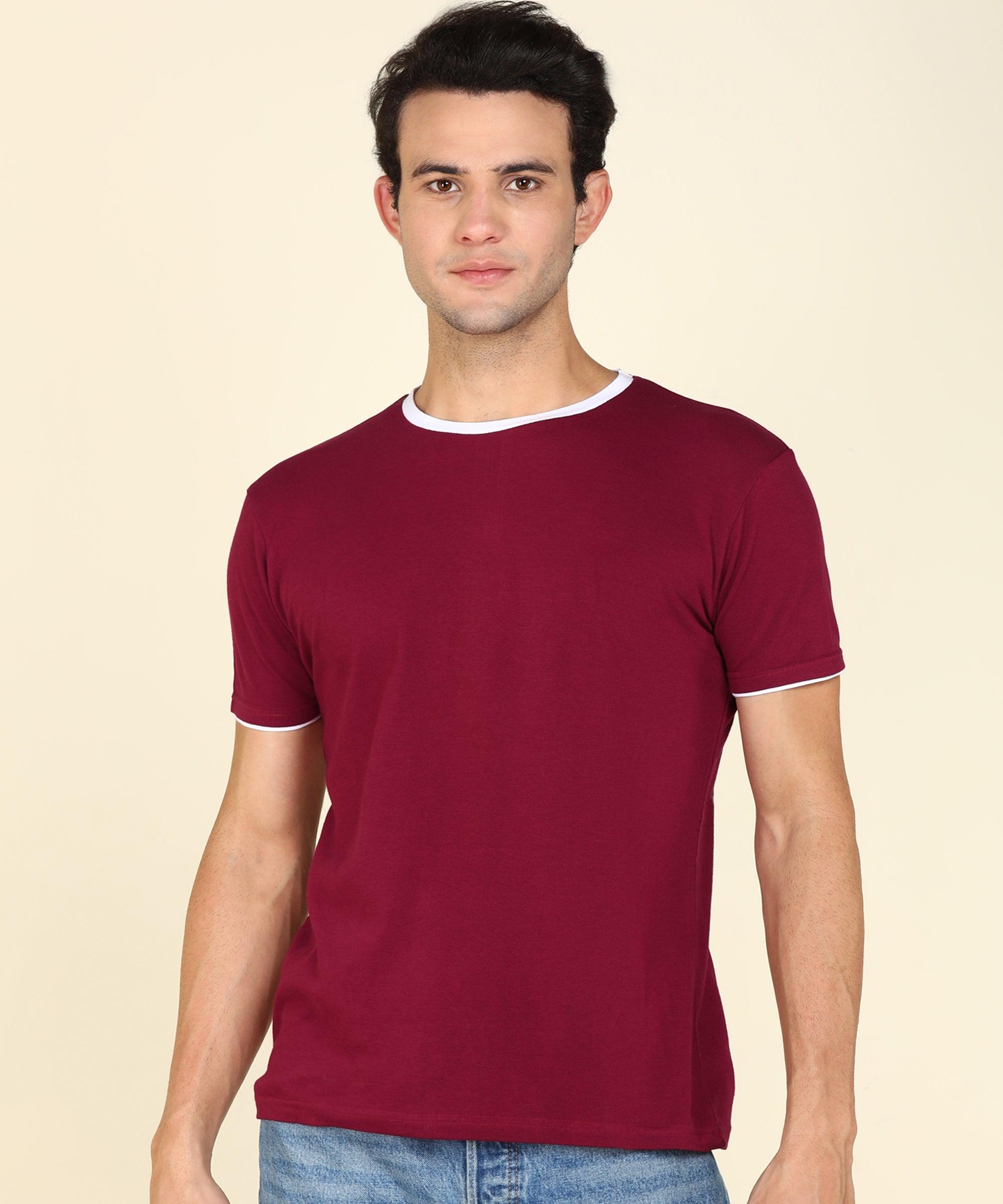 Mens Contrast Crew Neck Half Sleeve T-Shirts - Young Trendz