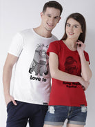 Minions Printed White(Men) Red(Women) Color Printed Couple Tshirts - Young Trendz