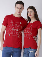 All of me Printed Red Color Couple Tshirts - Young Trendz