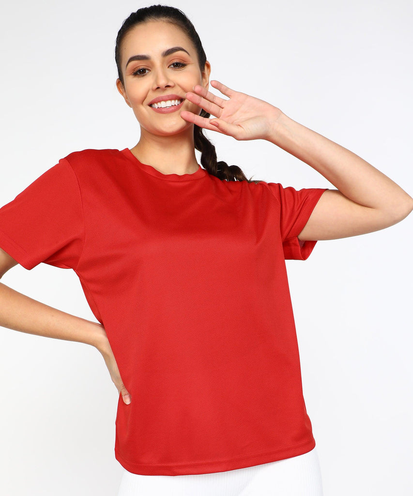 Womens Dry-Fit Sports T.shirt (Red) - Young Trendz