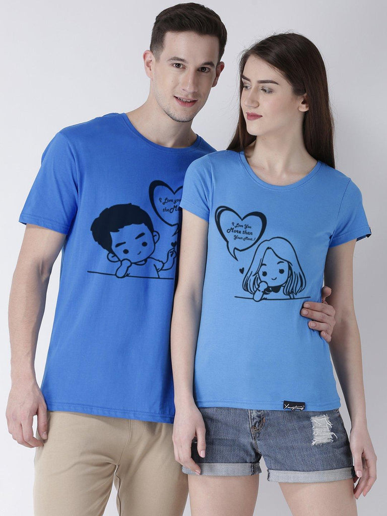 Love you Printed Skyblue Color Couple Tshirts - Young Trendz