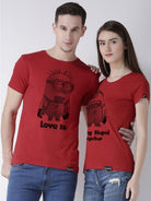 Minions Printed Red Color Couple Tshirts - Young Trendz