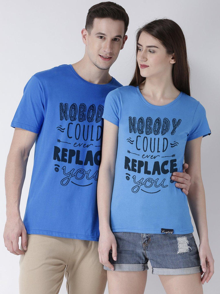 Nobody Printed Skyblue Color Couple Tshirts - Young Trendz