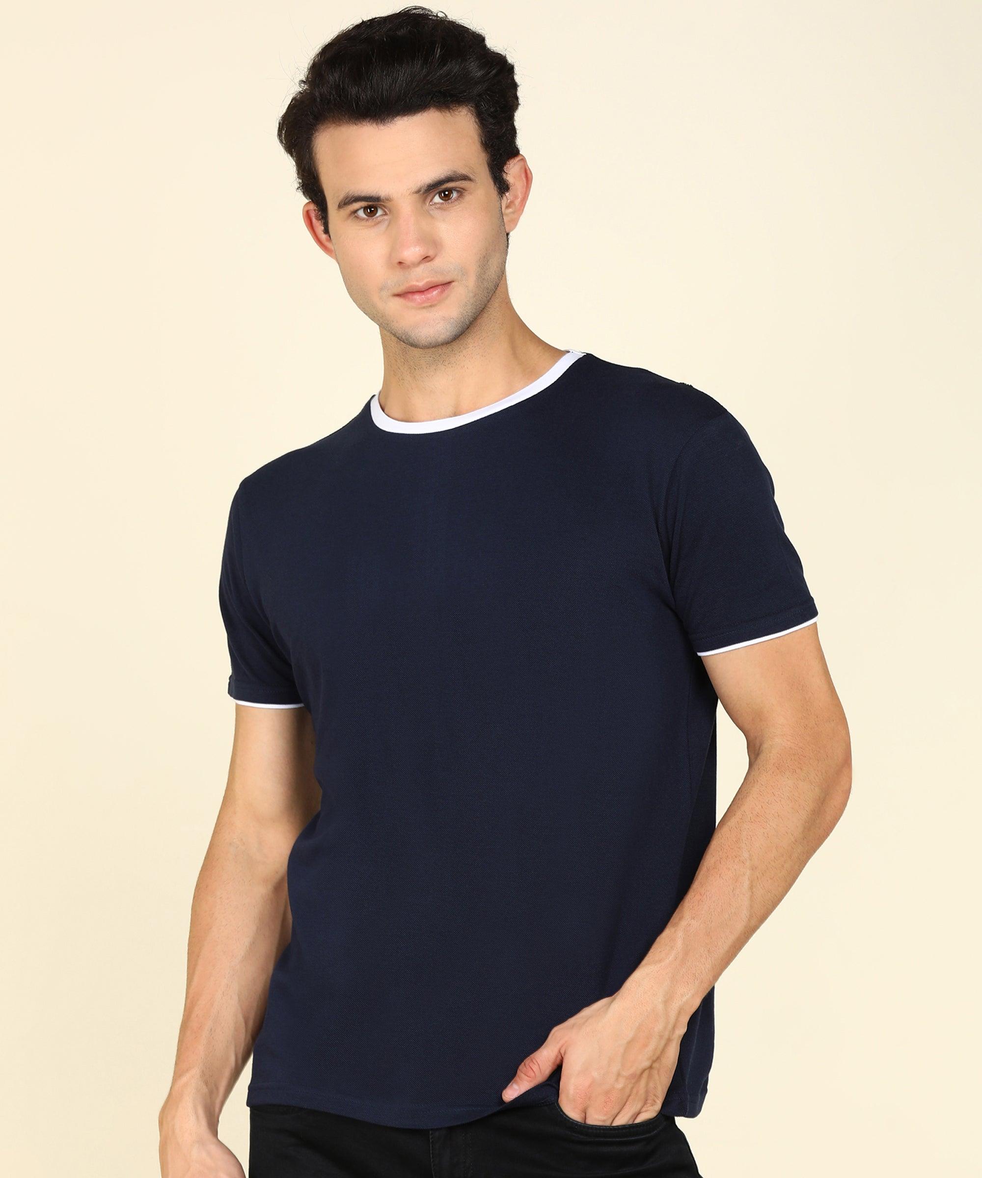 Mens Contrast Crew Neck Half Sleeve T-Shirts - Young Trendz