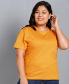 Womens Plus Size Solid Round Neck T.shirt (Mustard) - Young Trendz