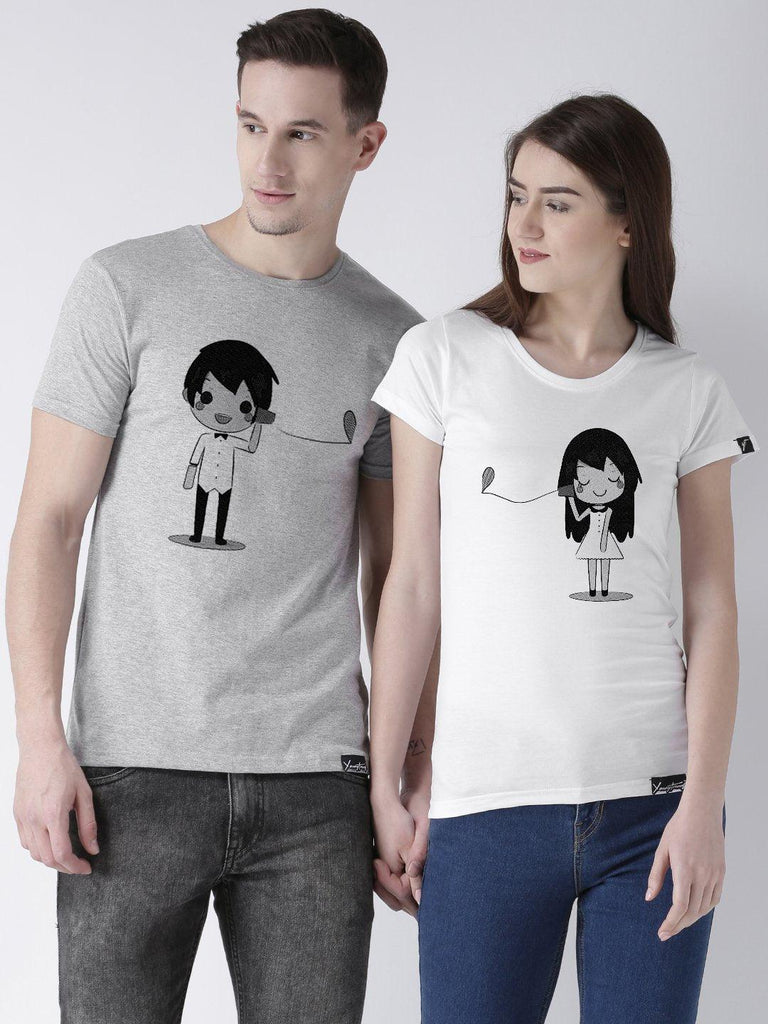 Phone Printed Grey(Men) White(Women) Color Printed Couple Tshirts - Young Trendz