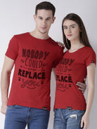 Nobody Printed Red Color Couple Tshirts - Young Trendz