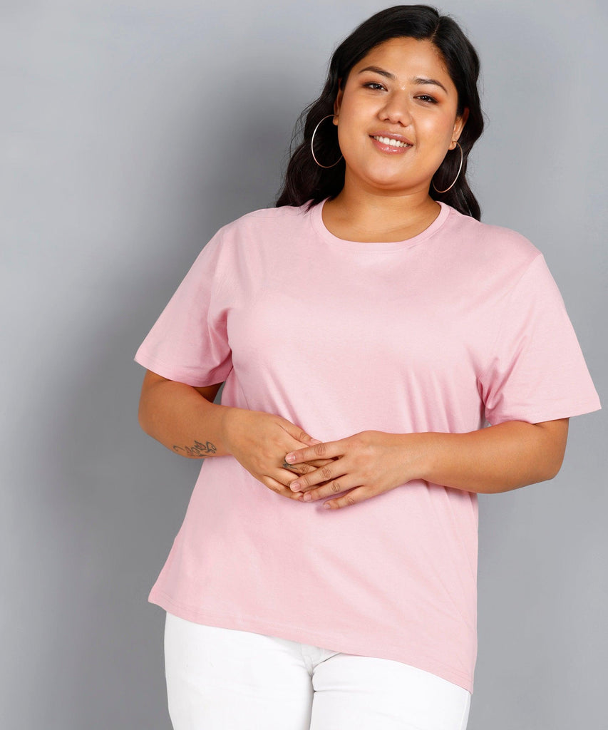 Womens Plus Size Solid Round Neck T.shirt (Pink) - Young Trendz