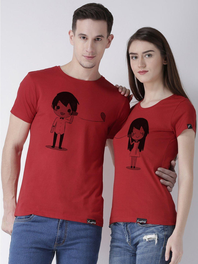 Phone Printed Red Color Couple Tshirts - Young Trendz