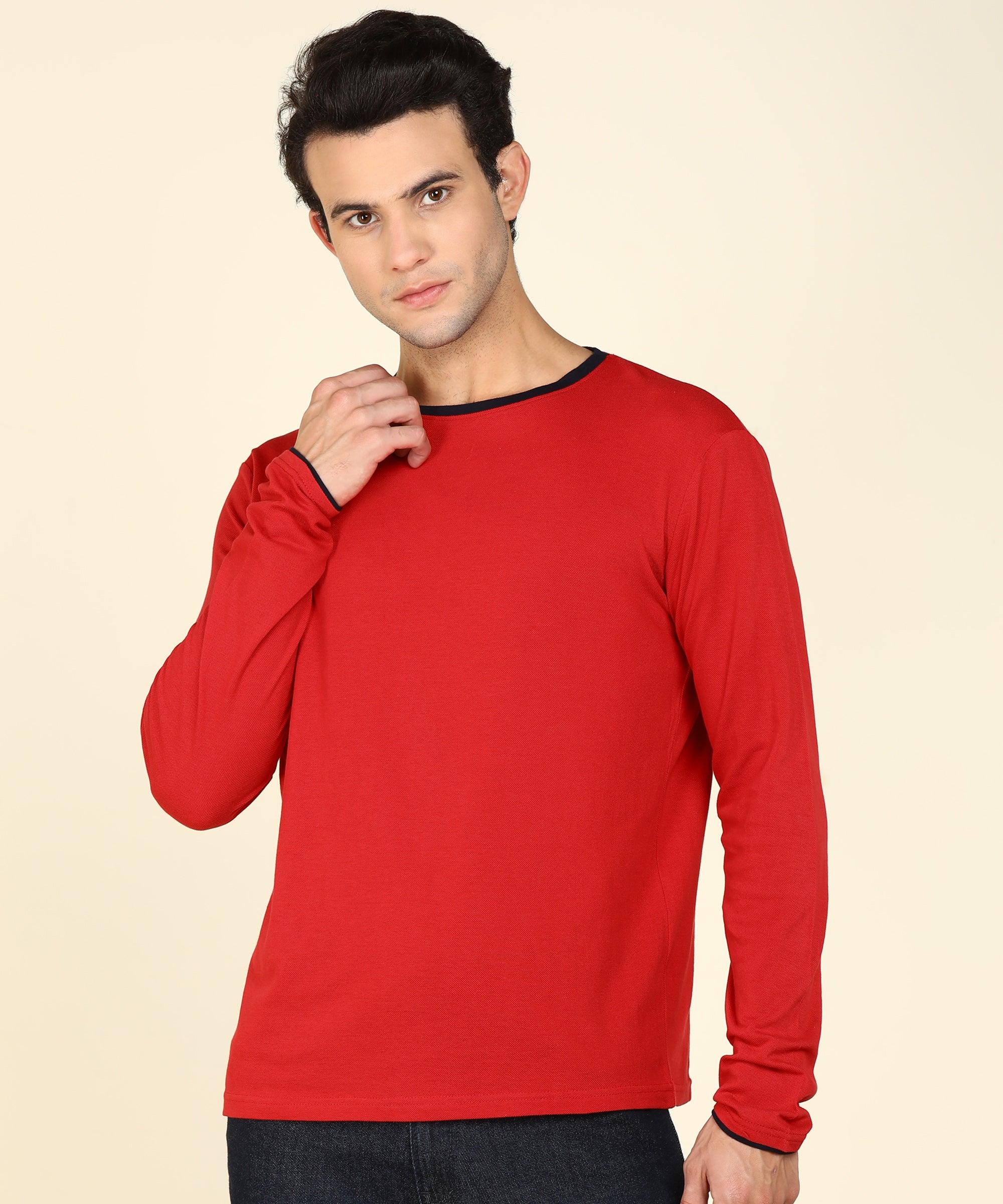 Mens Contrast Crew Neck Full Sleeve T-Shirts - Young Trendz