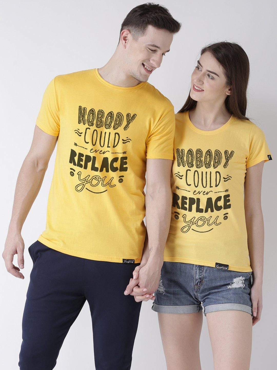 Nobody Printed Yellow Color Couple Tshirts - Young Trendz