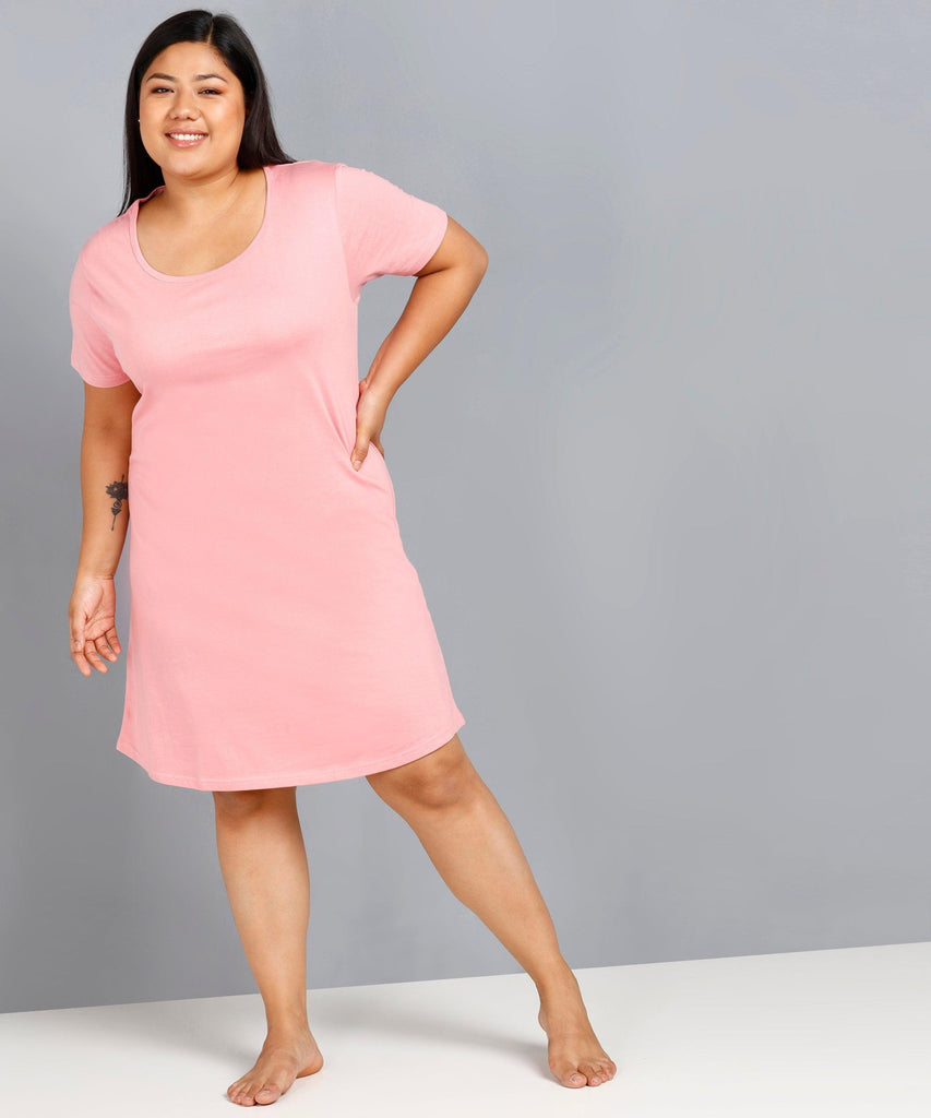 Womens Solid Plus Size Night Dress (Pink) - Young Trendz