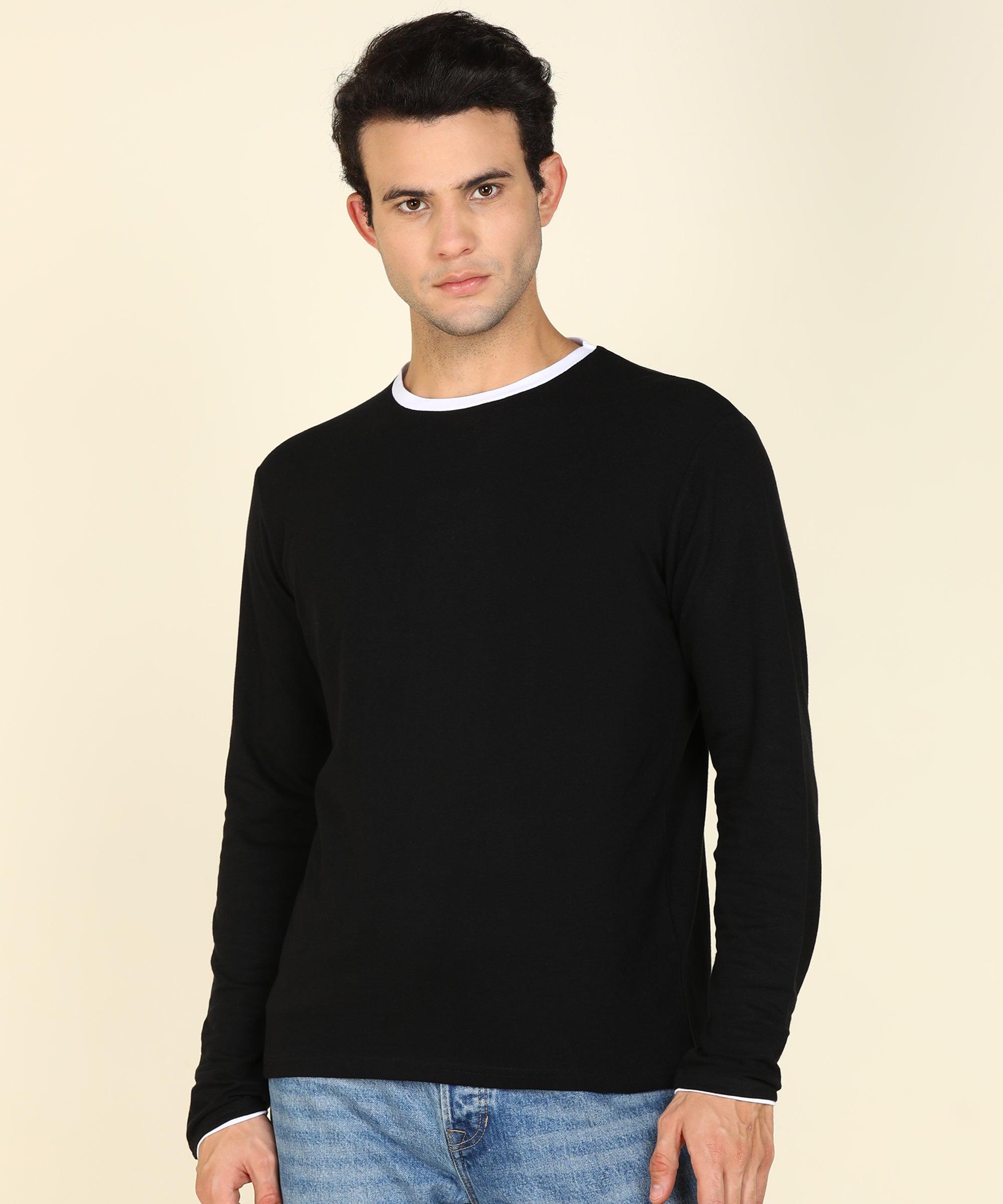 Mens Contrast Crew Neck Full Sleeve T-Shirts - Young Trendz