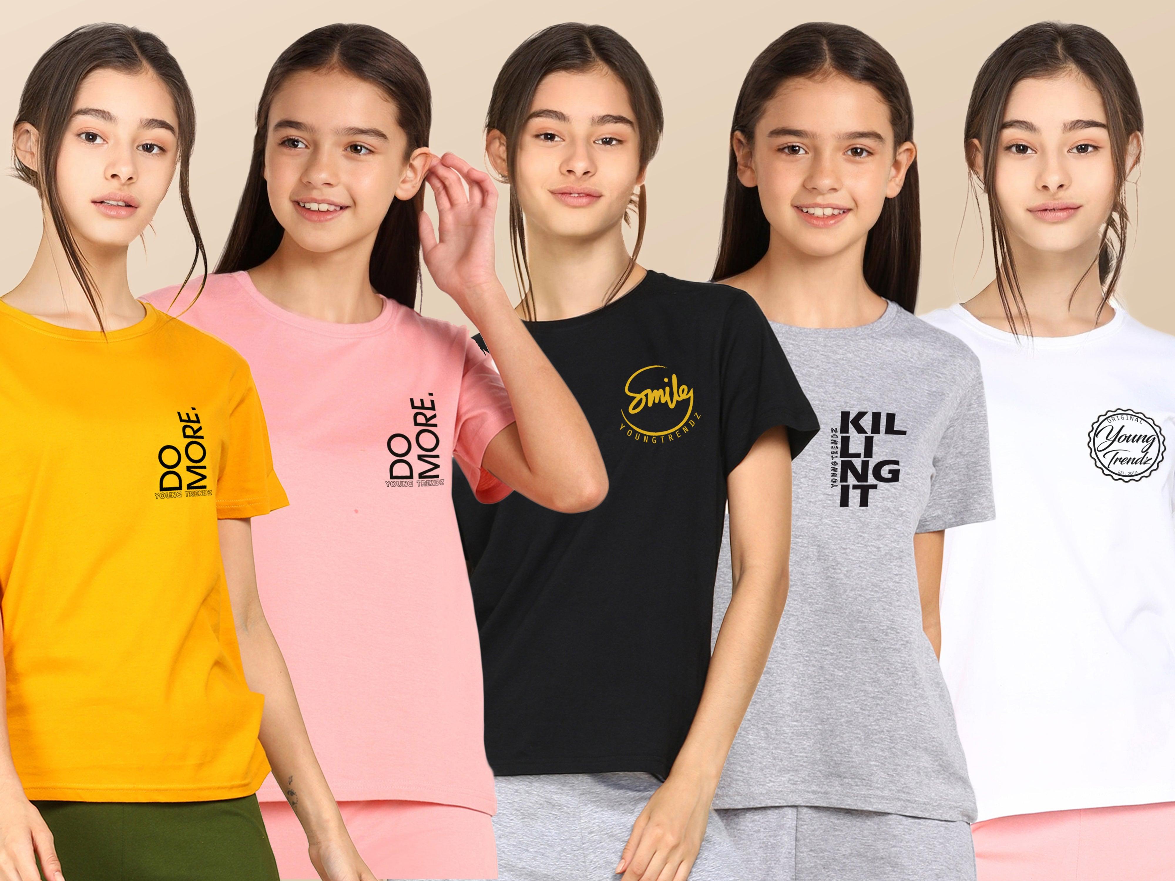 Young Trendz Girls Regular Fit Combo Printed Tshirt (Pack of 5) - Young Trendz