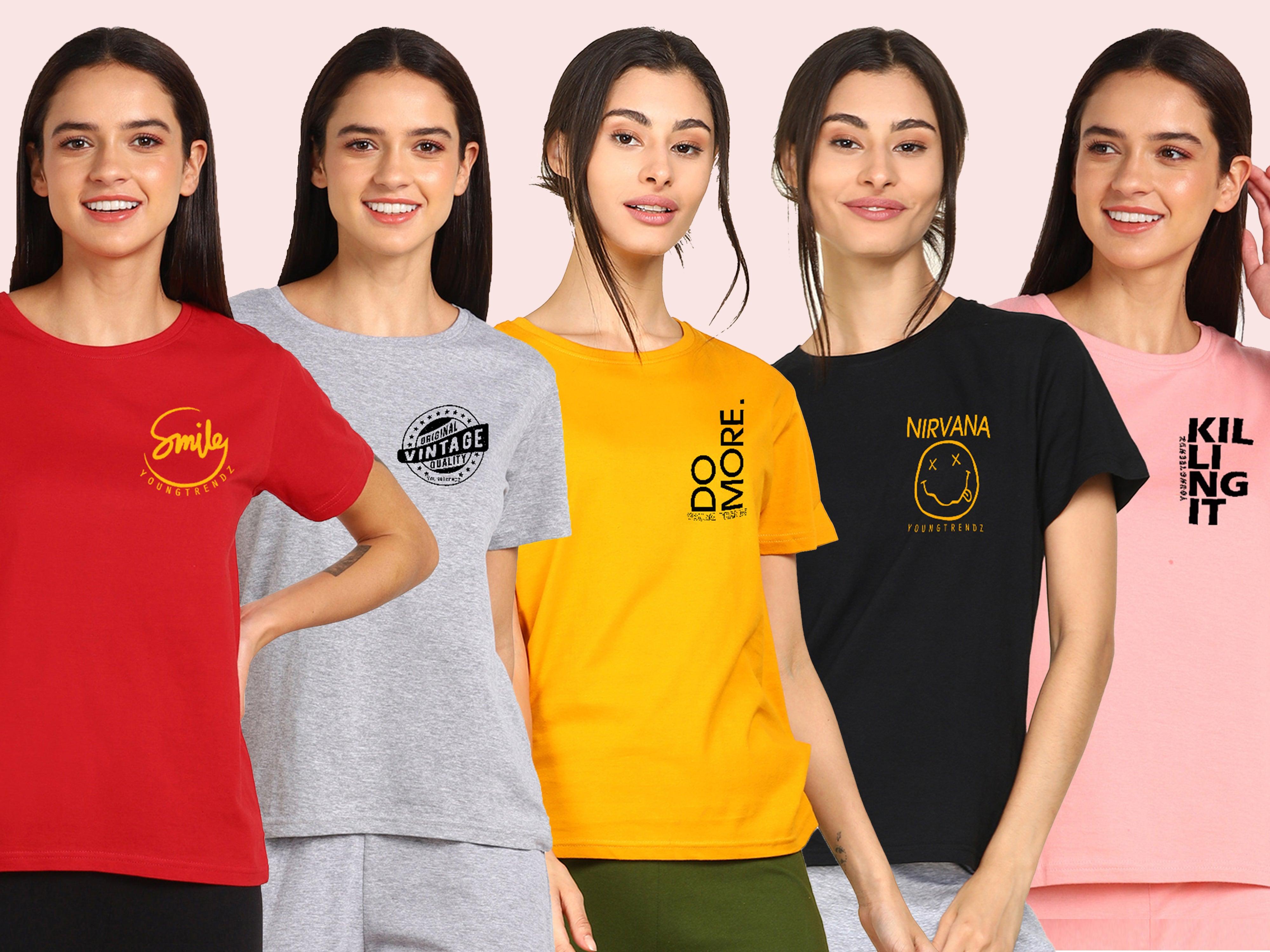 Young Trendz Womens Regular Fit Combo Printed T Shirt - Young Trendz