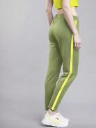 Women Striped Drak Green Track Pants - Young Trendz