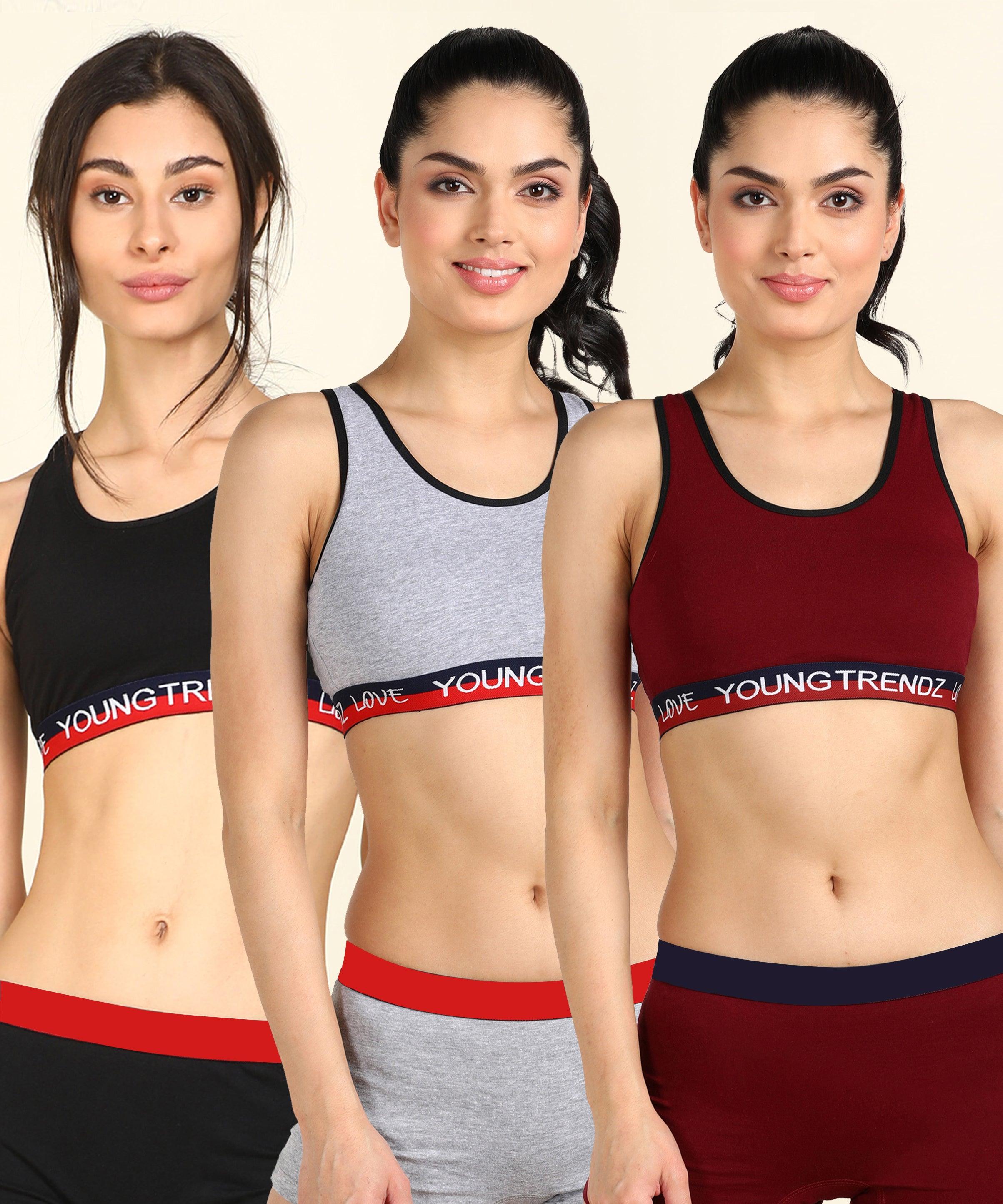 Womens Non Padded Love Elastic Combo Sports Bra - Young Trendz